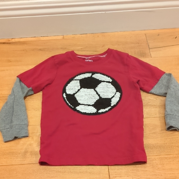 Carter's Sequins Red Soccer Long Sleeve Shirt Size 5 Futbol - Picture 1 of 6